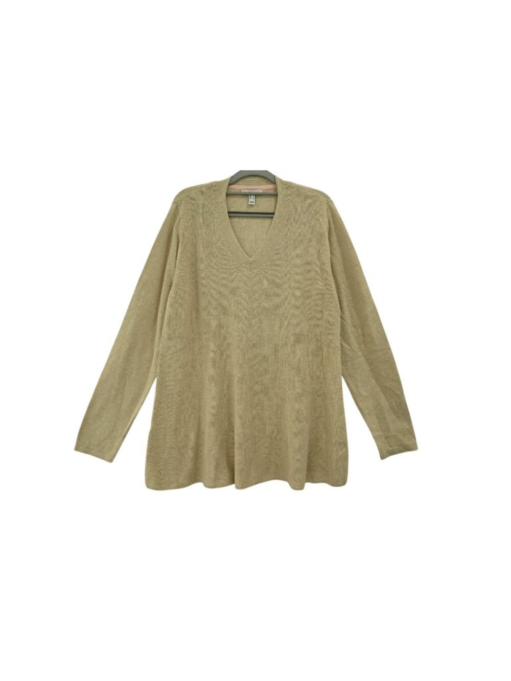 NWOT Isaac Mizrahi Live! V-Neck Shaker Stitch Swing Sweater Sz L Buff Beige